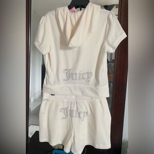 Juicy Couture Ivory Hoodie and Shorts Ensemble